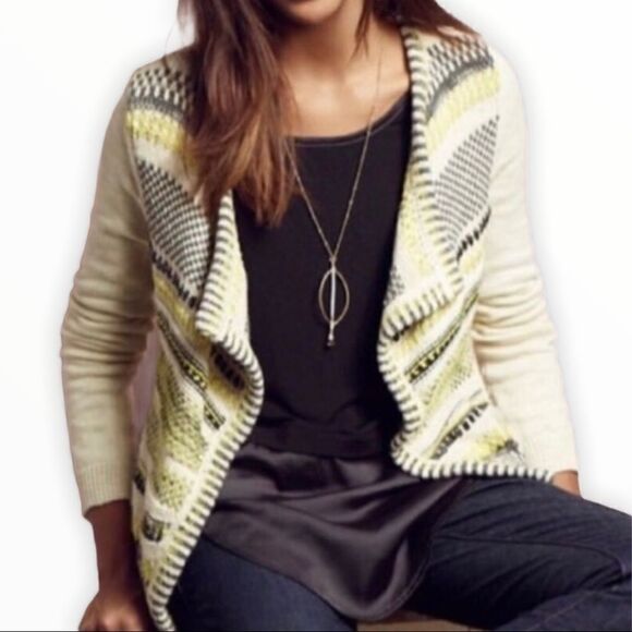 Anthropologie MOTH Yellow and Cream Open Cardigan - Picture 1 of 5